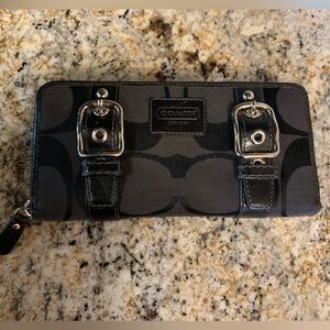 Coach black zip around signature wallet